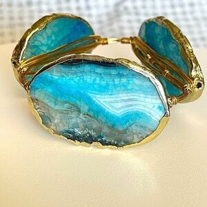 Blue agate gold tone bracelet